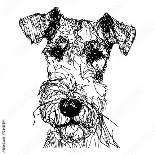 Messy line drawing of a Airedale Terrier dog's face