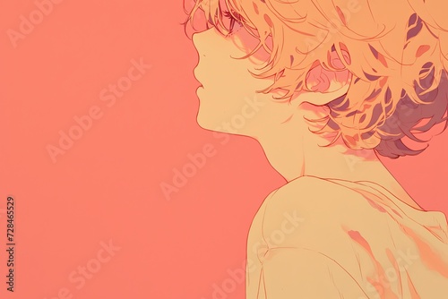 Handsome Anime Boy In Profile On Peach Color Background