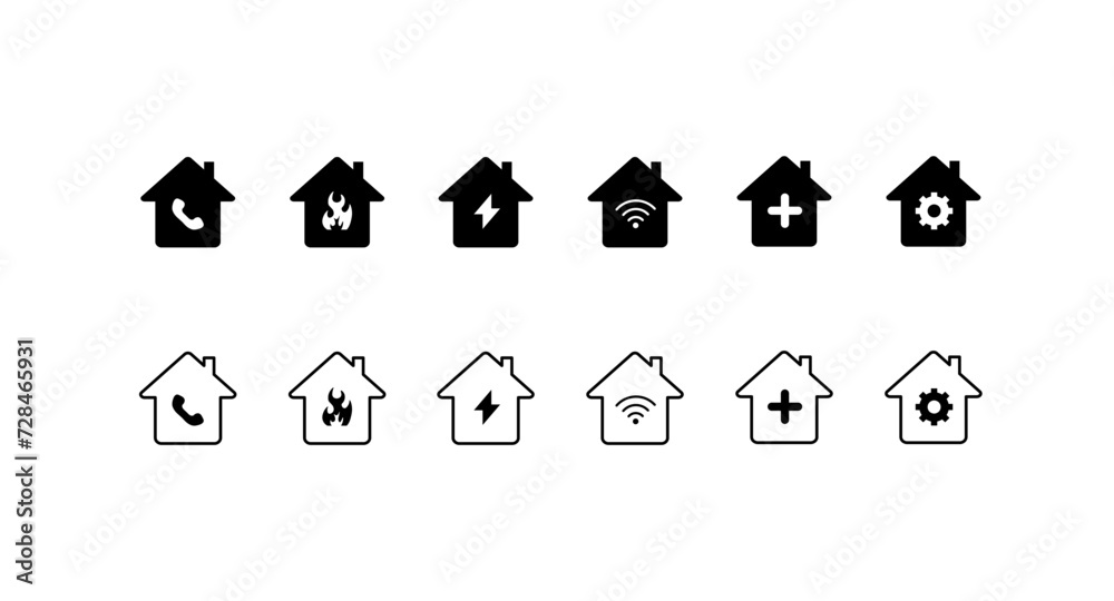 House indicators icons. Silhouette and linear style. Vector icon