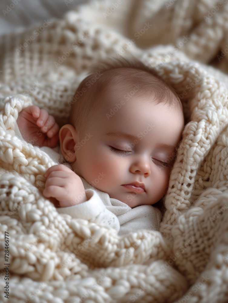 Peaceful Sleeping Infant Wrapped in Knitted Blanket Peaceful Sleeping Infant Wrapped in Knitted Blanket