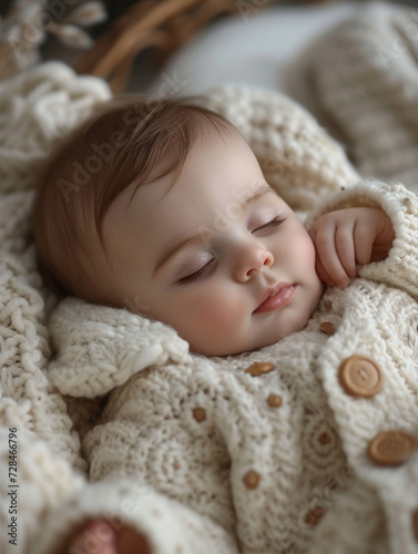 Peaceful Sleeping Infant Wrapped in Knitted Blanket
