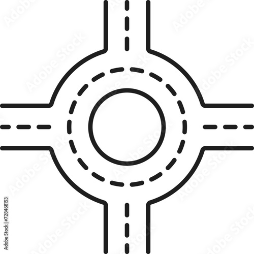 Road line icon, roundabout interchange, highway crossroad intersection, vector traffic sign. Road motorway or freeway round interchange, linear symbol of transport route direction or street navigation