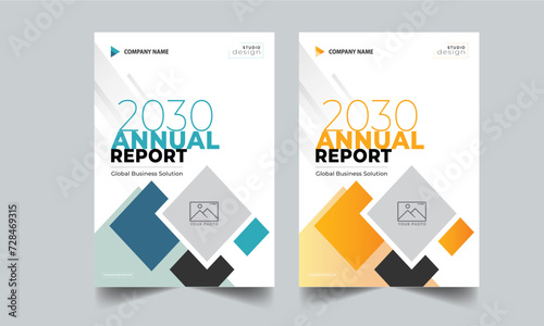 Annual report cover, Business annual report template design with 2 color style layout template