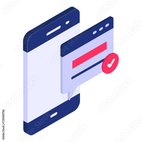In app Alert or Prompt Box isometric concept, one time password confirmation vector flat design, Web design and Development symbol, user interface or graphic sign, website engineering  illustration