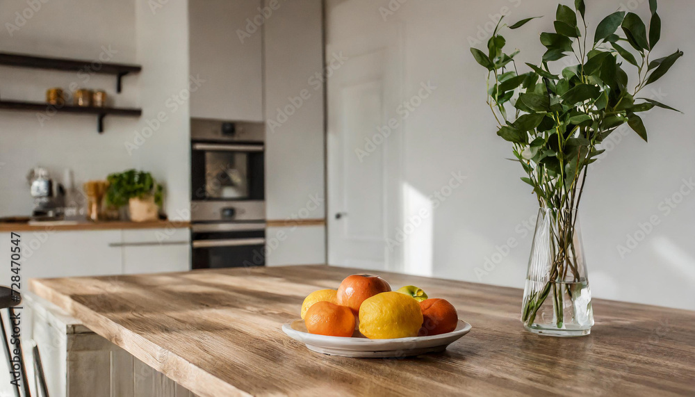 Close view on bright kitchen room interior with white wall , Close view on bright kitchen room interior with white wall ,