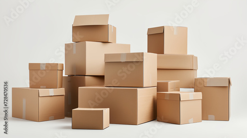 Brown cardboard boxes stacked on each other. Front view. Shopping delivery concept © ChubbyCat