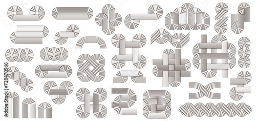Geometric zen arch stroke line patterns, figures and shapes isolated vector set. intricate ornaments harmoniously blending simplicity and elegance for a serene and visually captivating aesthetic