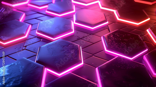 illustration of purple neon and geometric shape digital background.