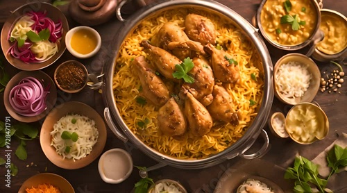 Exquisite Chicken Biryani, Basmati Elegance Enhanced by a Medley of Exotic Spices photo