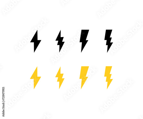 Lightning icons set. Silhouette and flat style. Vector icon