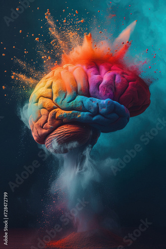 Exploding Human Brain Concept with Dynamic colorful Particles