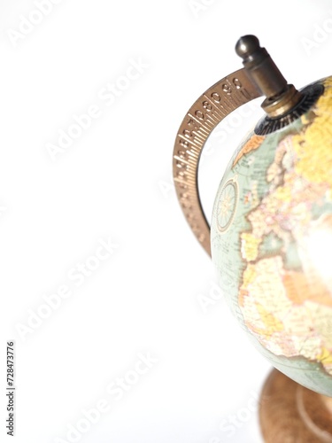 Close up of a globe map isolated on White and copy space photo