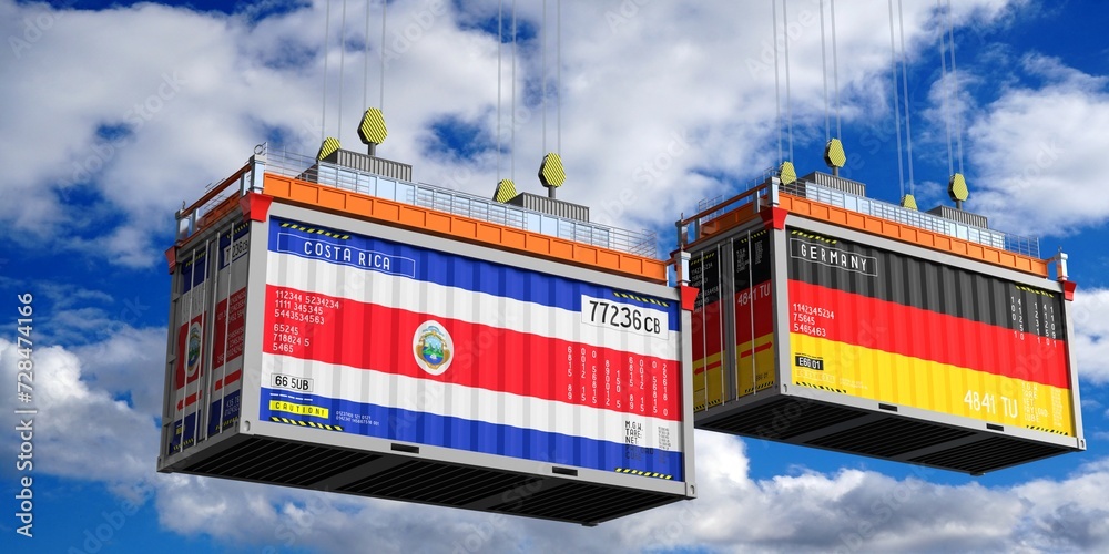 Shipping containers with flags of Costa Rica and Germany - 3D illustration Shipping containers with flags of Costa Rica and Germany - 3D illustration