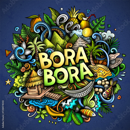 Bora-Bora funny cartoon doodle illustration