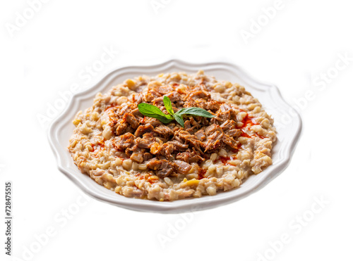 Traditional turkish food, made of meat and wheat, delicious ramadan food (Turkish name; Keskek)