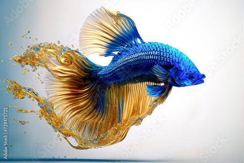 Golden Siamese Fighting Fish in Elegant Motion created with Generative AI technology photo