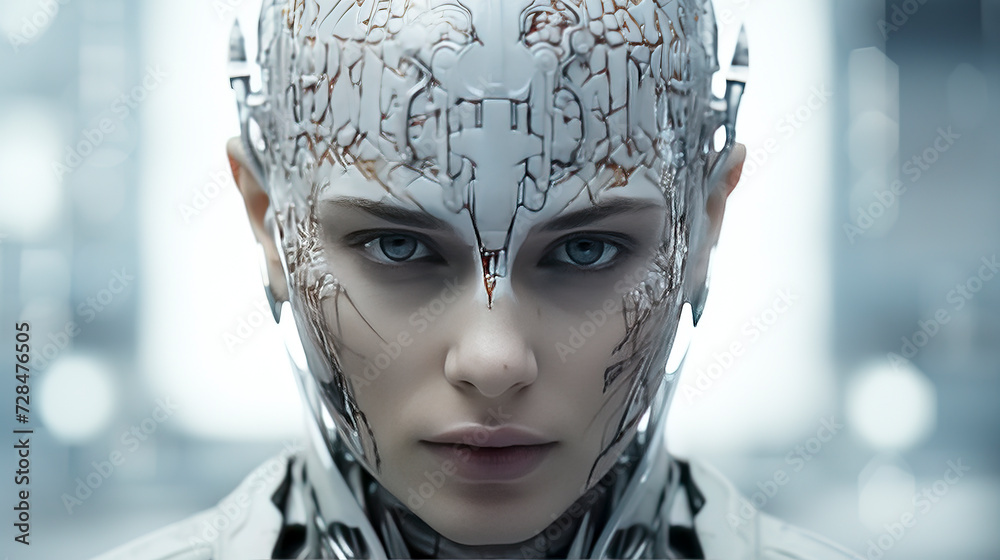 Futuristic Female Android Portrait created with Generative AI technology Futuristic Female Android Portrait created with Generative AI technology