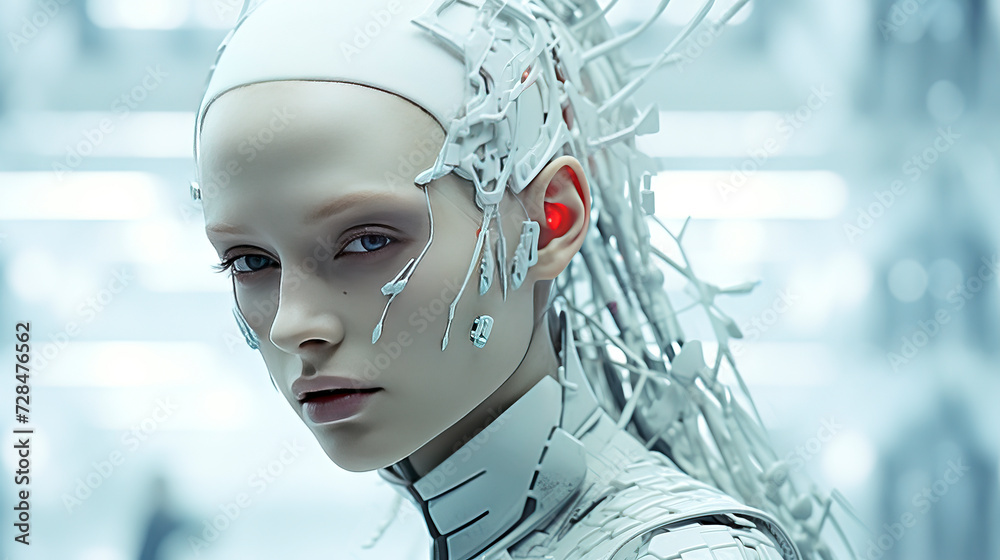 Futuristic Female Android Portrait created with Generative AI technology Futuristic Female Android Portrait created with Generative AI technology