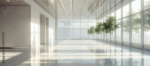 Interior modern empty office building daylight. AI generated image