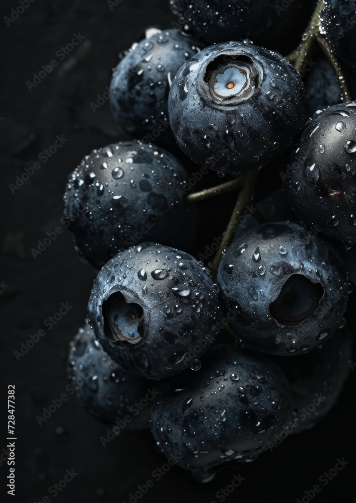 a black image of a bunch of blueberries, in the style of texture-rich layers a black image of a bunch of blueberries, in the style of texture-rich layers