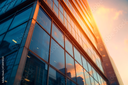 Reflection of sunlight in the glass of a modern office building.