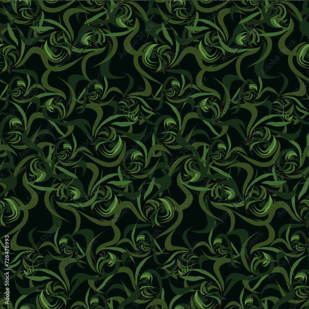 Green moss on black seamless pattern stock vector illustration for web, for print, for fabric print Green moss on black seamless pattern stock vector illustration for web, for print, for fabric print