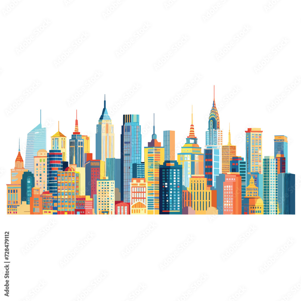 City Skyline Flat Vector Isolated on White