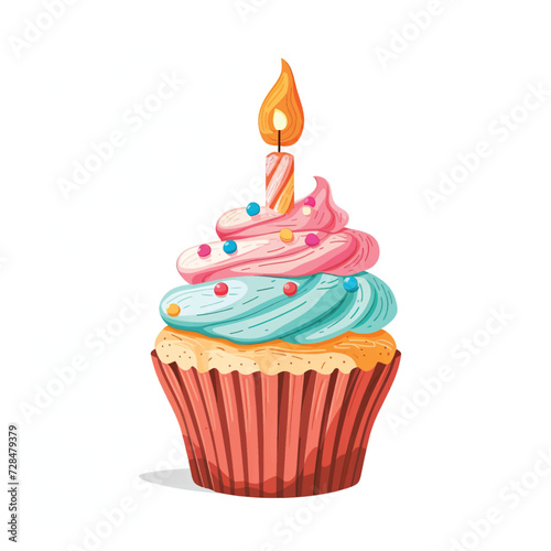 Colorful Cupcake Vector with a Candle