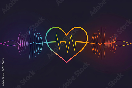 Heart and the soundwaves of a heartbeat. Colorful