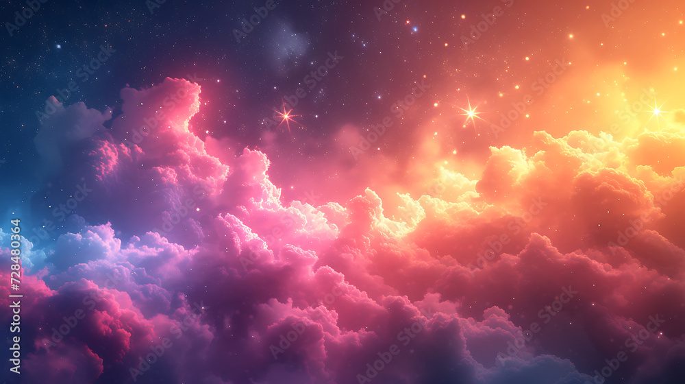 abstract colorful dreams in the clouds with luxury gold star decoration