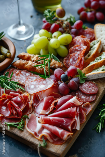 Gorgeous Charcuterie Board with Prosciutto, Grapes and Bread