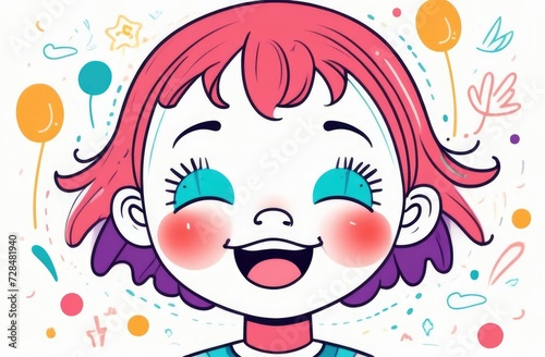 Child laughing happily,colorful illustration with spots on the background,