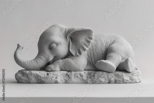 Peaceful Sleeping Baby Elephant Statue in Monochrome. Generative AI image photo