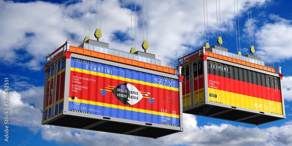 Shipping containers with flags of Eswatini and Germany - 3D illustration
