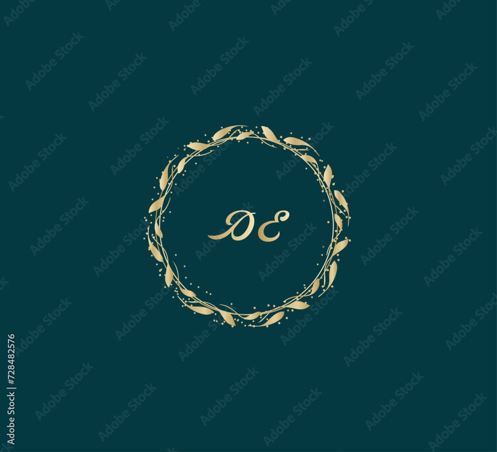 Handwritten golden DE getters logo with a minimalist design. letter DE logo manual elegant minimalist signature logotype. DE letter consist of intertwined elements into circle. Handwritten golden DE getters logo with a minimalist design. letter DE logo manual elegant minimalist signature logotype. DE letter consist of intertwined elements into circle.