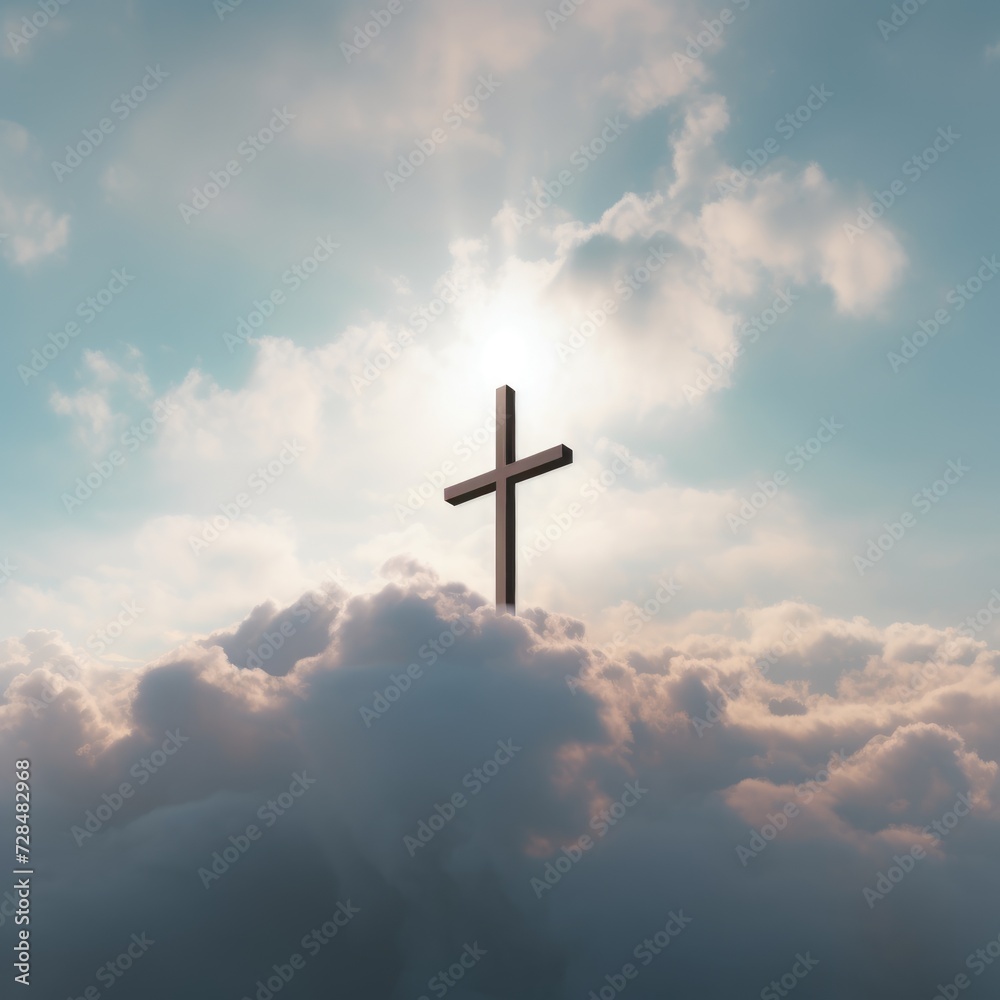 Cross in the clouds radiates the light of faith and hope Cross in the clouds radiates the light of faith and hope