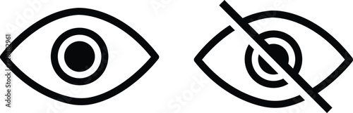 Eye icon set. See and unsee symbol. Retina scan eye sign. Privacy and block flat or line vector collection isolated on transparent background incognito mood icon Hidden from view avoid eye for web app