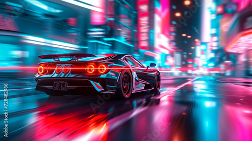 A high-speed sports car blurring past a neon-lit city, the epitome of speed and elegance.  © IBRAHEEM'S AI