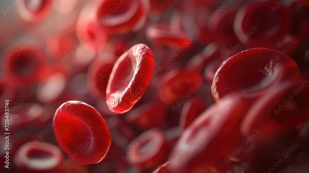 Fototapeta premium Close up of blood cells, leukocytes, erythrocytes bloodstream.