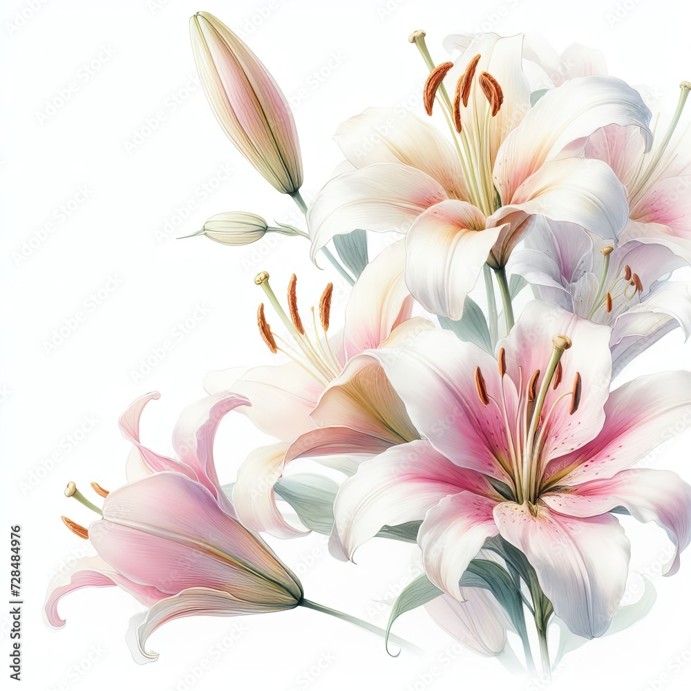 Artistic Lily Blossom: Delicate Petals on White