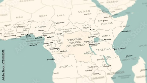 Democratic Republic of the Congo on the world map. Smooth map rotation. 4K animation. photo