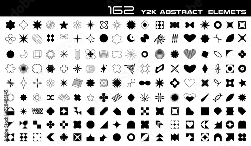 Y2K vector abstract shapes brutalist icon. Big set of different aesthetic graphic isolated elements. Flat vector illustration isolated on transpаrent background.