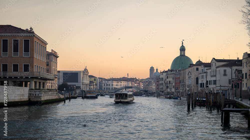 Naklejka premium Grand Canal at Train Station in Venice at First morning Lights