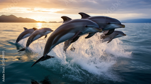 photo of a dolphins, dolphins at sunset, dolphins in the sea, dolphin jumping into water, shark in the sea, shark in the ocean © Yasir