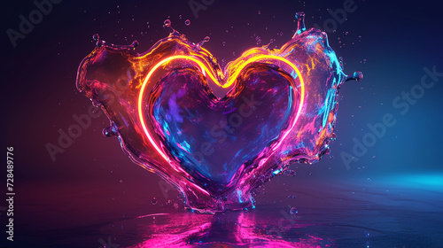 3d transparent heart shape on a dark background. fluid neon glass-like sculpture. a glowing heart shaped object in the style of realistic hyper-detail neo realism. romantic emotion, lovecore wallpaper photo