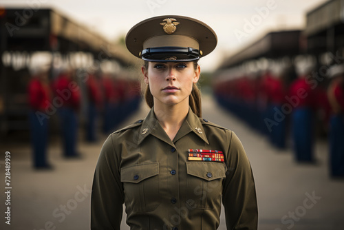 The Face of Resilience: A Female Drill Instructor in Her Element Amidst Barracks and Training Fields