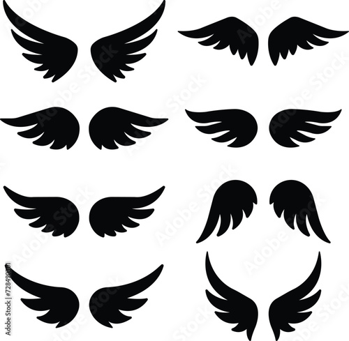 Set of black wings icons. Wings badges collection wings flat vector isolated on transparent background. Symbol in filled art trendy style for design, Presentation, Website or App Element Logo