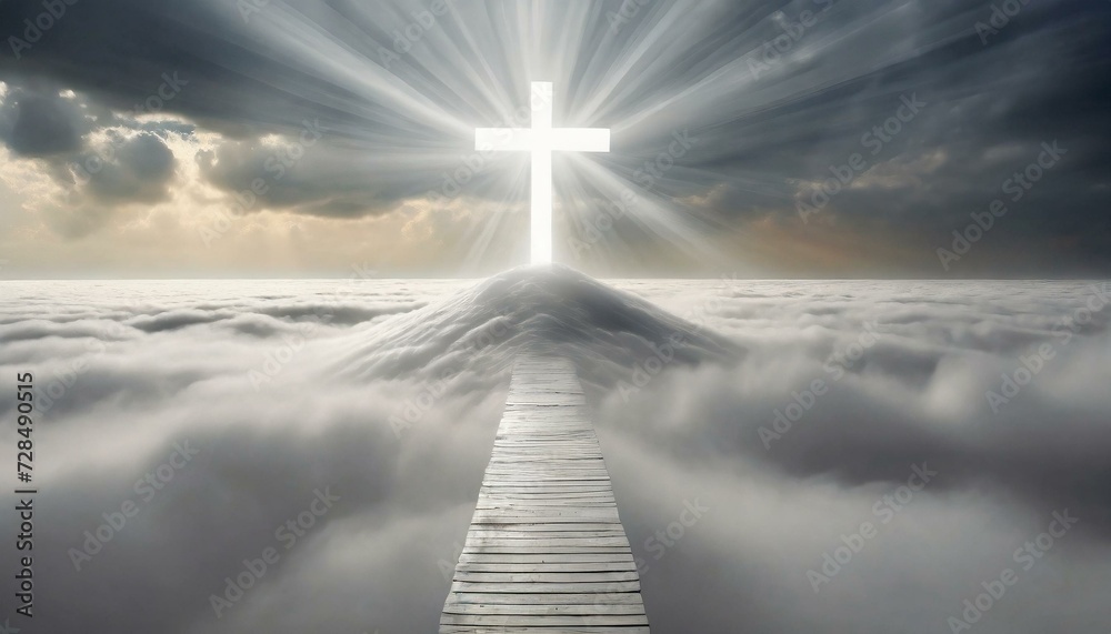 White Cross Surrounded By Holy Light. 