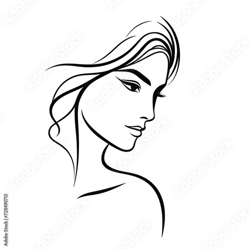 basic female portrait vector line ink