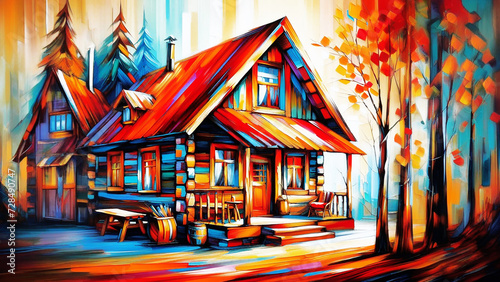 Abstract painting of House made by wood. 